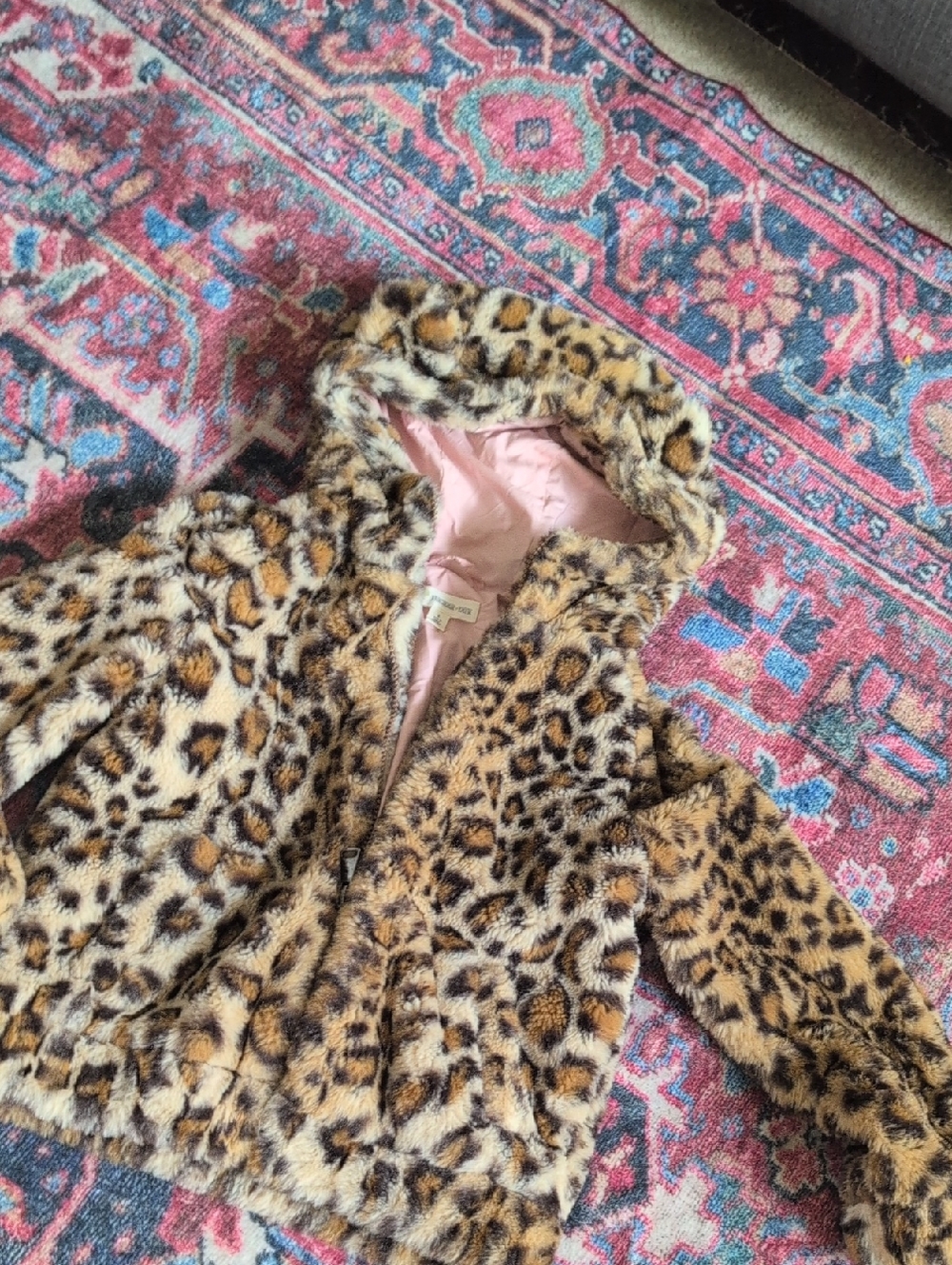 Tucker + Tate Kids Leopard Print Faux Fur Hooded Jacket - Pink Lining
